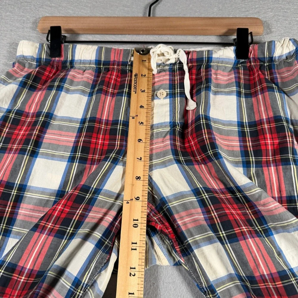 J.Crew Mens Plaid Pajama Pants Red Blue White Cotton Drawstring Size M